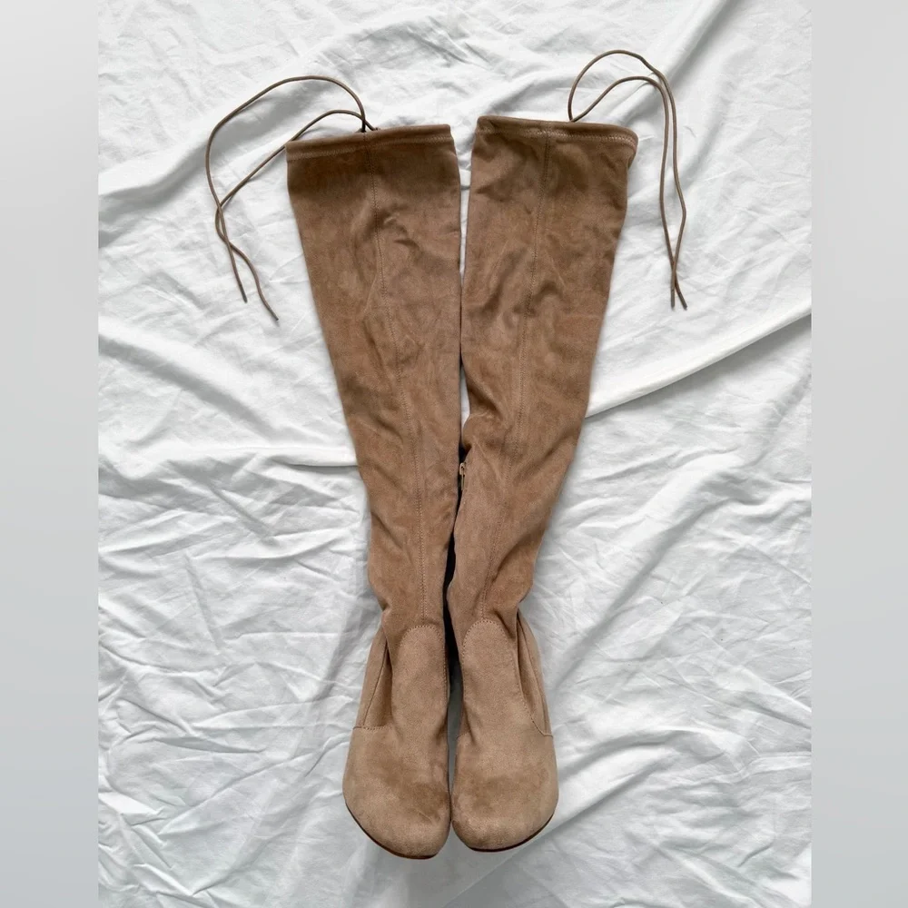 So Much Yes Light Nude Faux Suede Over the Knee Boots | Size 6 | Great Condition